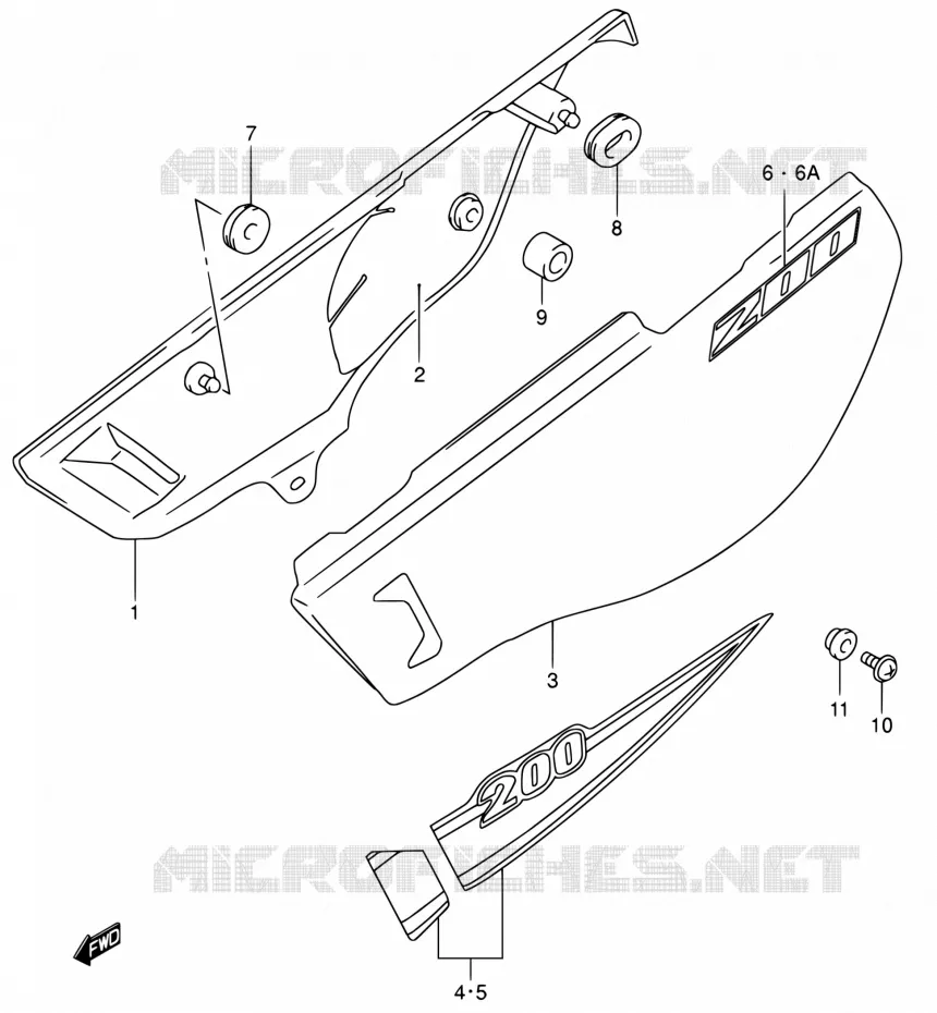CARENAGES ARRIERE Suzuki MOTO 200 DR 2003  DR200SE K3 (E06,E24)