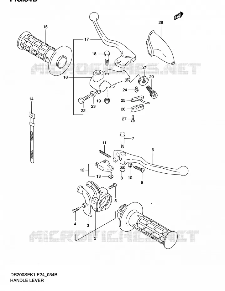 ENSEMBLE LEVIERS - POIGNEES (MODEL K2 E06,P09,MODEL K3/K4/K5 E06) Suzuki MOTO 200 DR 2003  DR200SE K3 (E06,E24)