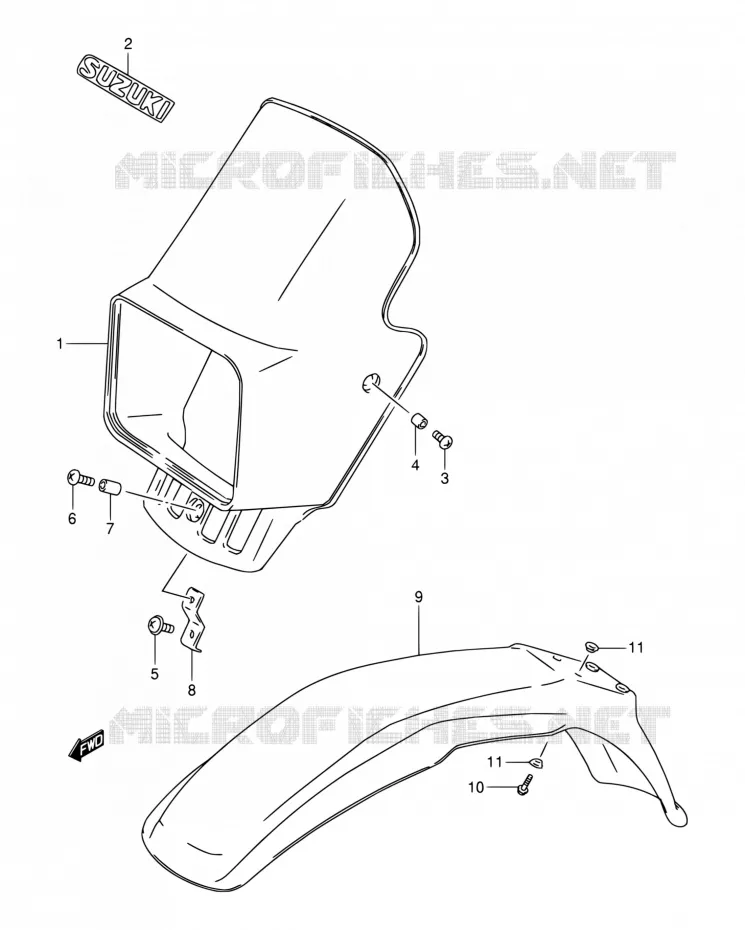 SUPPORT - CARENAGES DE PHARE (MODEL K1,MODEL K2 P09) Suzuki MOTO 200 DR 2003  DR200SE K3 (E06,E24)