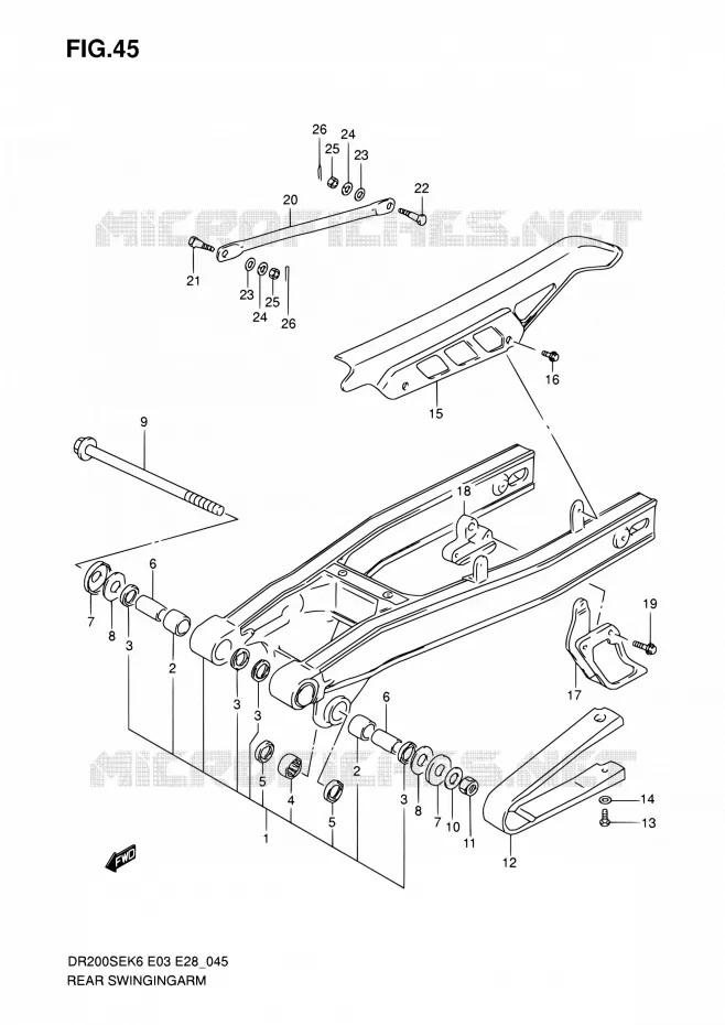 BRAS OSCILLANT ARRIERE Suzuki MOTO 200 DR 2010  DR200SE L0 (E03,E28,E33)