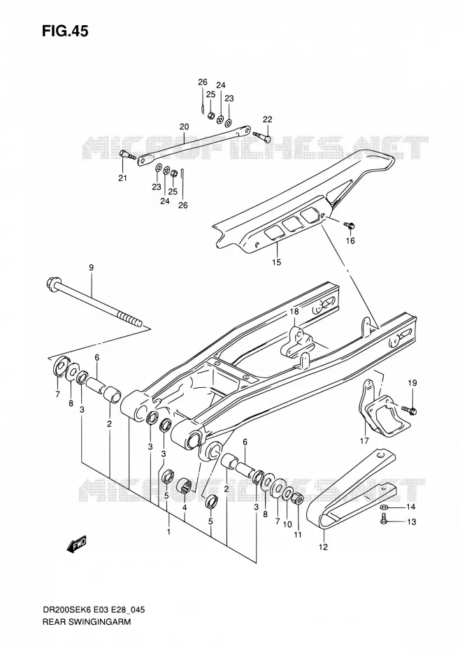 BRAS OSCILLANT ARRIERE Suzuki MOTO 200 DR 2010  DR200SE L0 (E03,E28,E33)