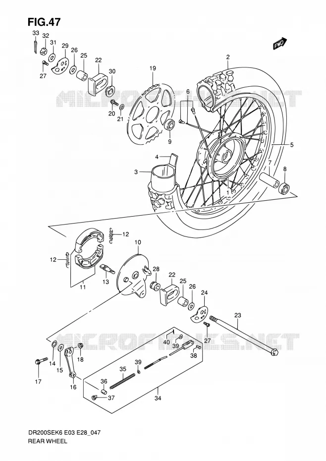 ROUE ARRIERE Suzuki MOTO 200 DR 2010  DR200SE L0 (E03,E28,E33)