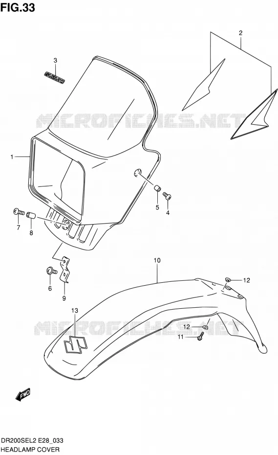 SUPPORT - CARENAGES DE PHARE Suzuki MOTO 200 DR 2012  DR200SE L2 (E03,E28,E33)