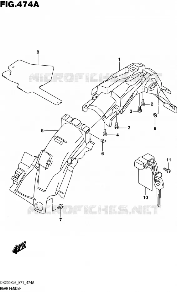 GARDE BOUE ARRIERE Suzuki MOTO 200 DR 2016  DR200S L6 (E71)