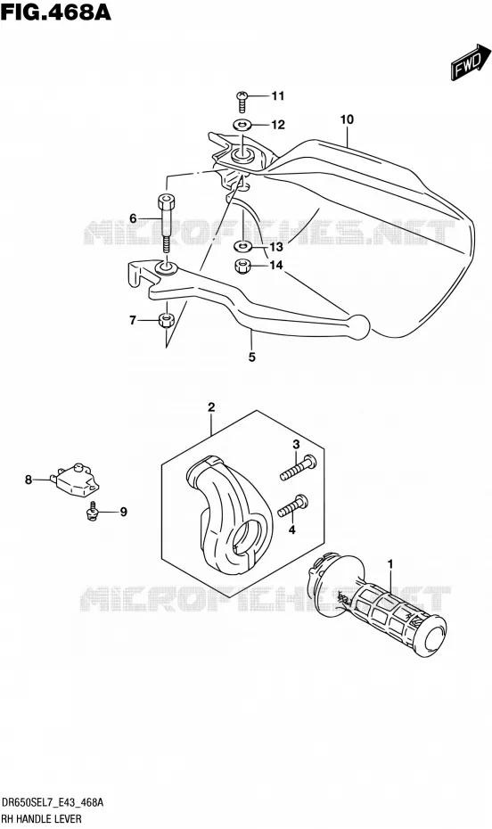 ENSEMBLE LEVIERS - POIGNEES DROIT Suzuki MOTO 650 DR 2017  DR650SE L7 (E43)