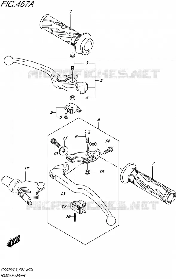 ENSEMBLE LEVIERS - POIGNEES Suzuki MOTO 750 GSR 2015  GSR750UE L5 (E21)