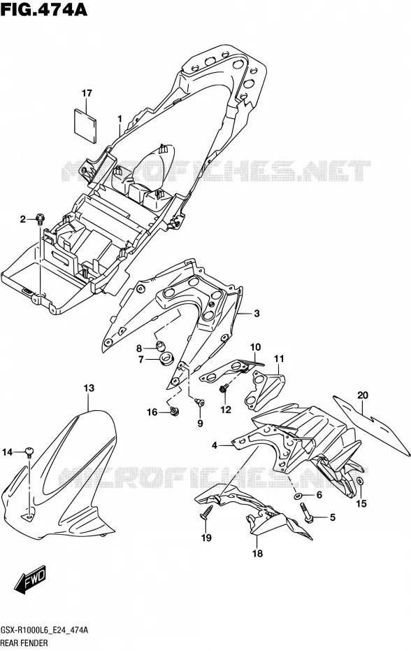 GARDE BOUE ARRIERE (GSX-R1000L6 E24) Suzuki MOTO 1000 GSX-R 2016  GSX-R1000A L6 (E24)