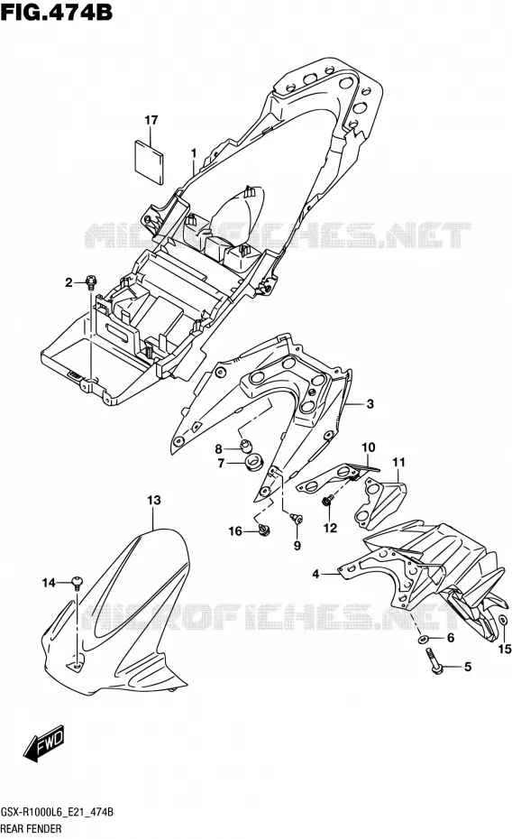 GARDE BOUE ARRIERE (GSX-R1000AL6 E21) Suzuki MOTO 1000 GSX-R 2016  GSX-R1000AUF L6 (E21)