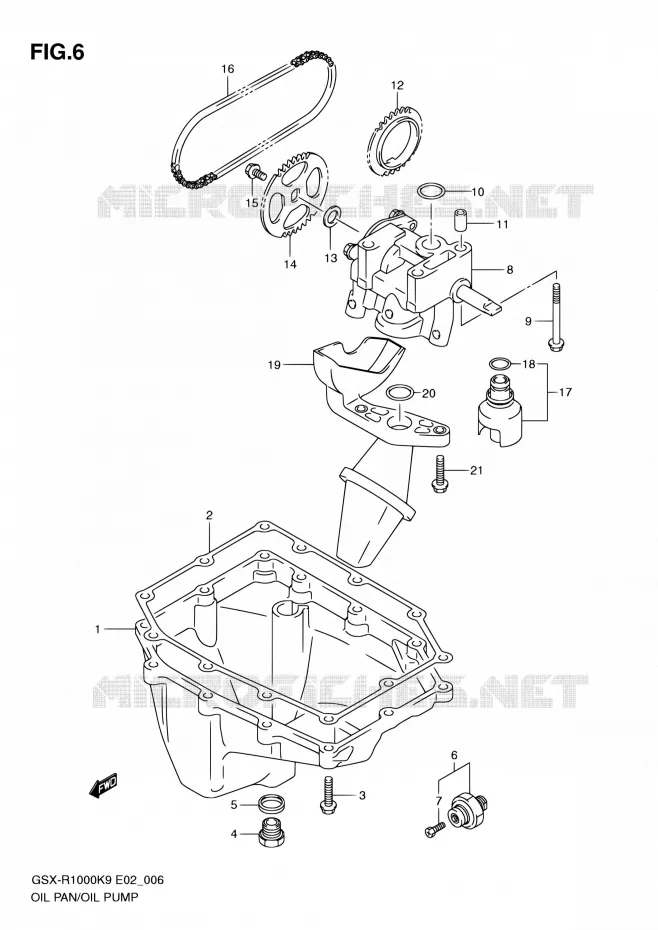 CARTER INFERIEUR - POMPE A HUILE Suzuki MOTO 1000 GSX-R 2010  GSX-R1000 L0/GSX-R1000Z L0 (E02,E14,E19,E24,E51,P37)