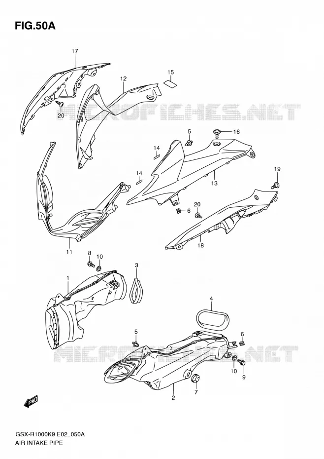 CONDUIT D'ADMISSION (MODEL L0) Suzuki MOTO 1000 GSX-R 2010  GSX-R1000 L0/GSX-R1000Z L0 (E02,E14,E19,E24,E51,P37)