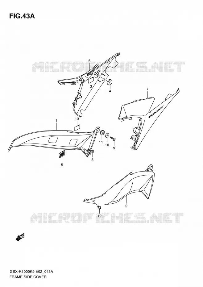 COUVERCLES LATERAUX (MODEL L0) Suzuki MOTO 1000 GSX-R 2010  GSX-R1000 L0/GSX-R1000Z L0 (E02,E14,E19,E24,E51,P37)