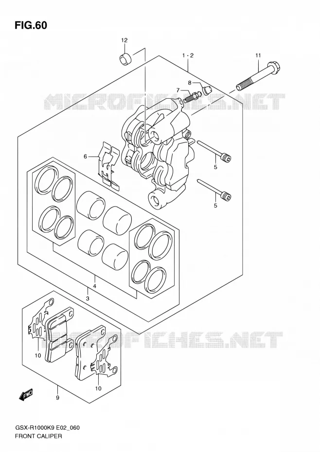 ETRIER DE FREIN AVANT Suzuki MOTO 1000 GSX-R 2010  GSX-R1000 L0/GSX-R1000Z L0 (E02,E14,E19,E24,E51,P37)