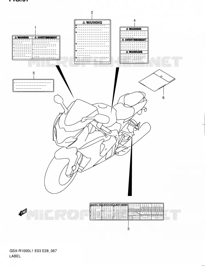 ETIQUETTE (GSX-R1000L1 E28) Suzuki MOTO 1000 GSX-R 2011  GSX-R1000 L1 (E03,E28,E33)