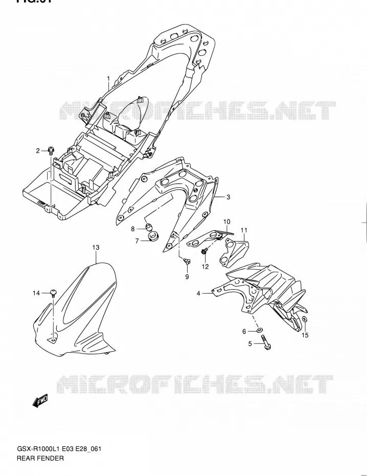 GARDE BOUE ARRIERE Suzuki MOTO 1000 GSX-R 2011  GSX-R1000 L1 (E03,E28,E33)