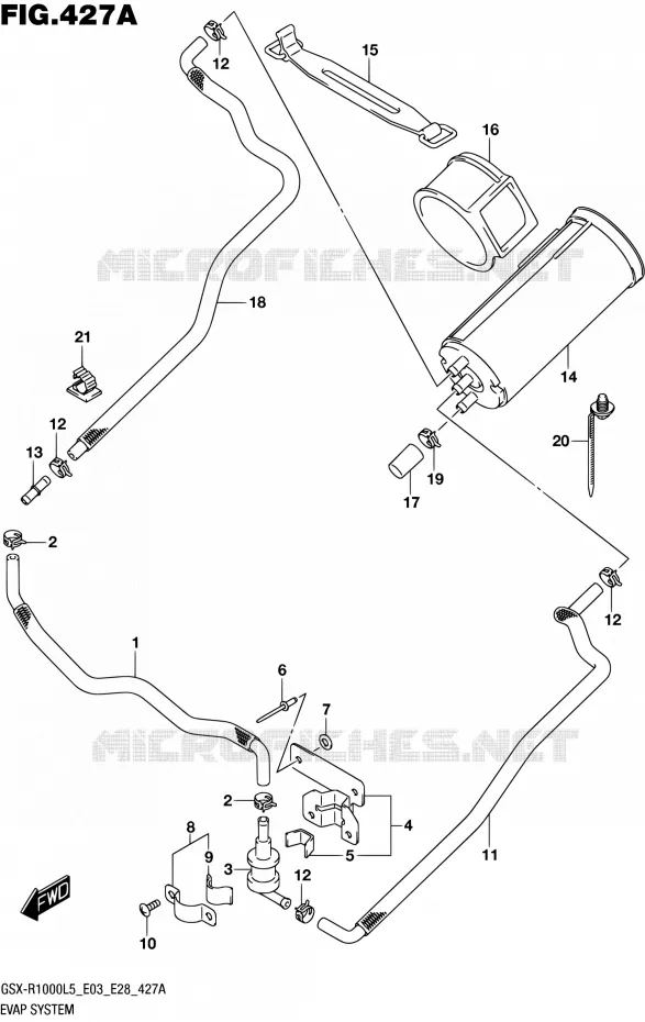 SYSTÈME DE RECYCLAGE VAPEURS CARBURANT (GSX-R1000L5 E33) Suzuki MOTO 1000 GSX-R 2015  GSX-R1000 L5 (E03,E28,E33)
