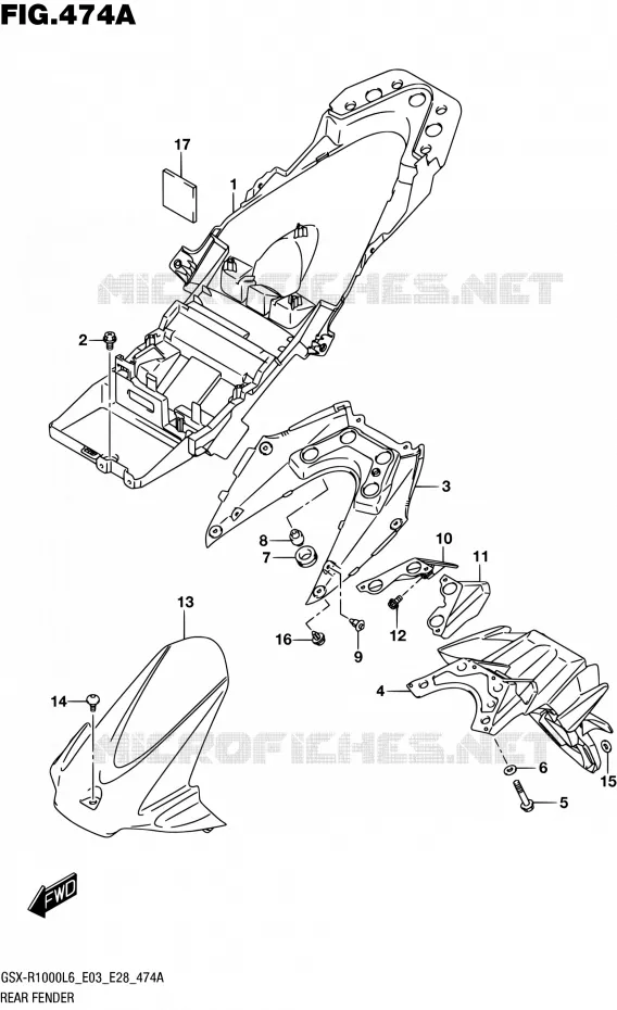 GARDE BOUE ARRIERE (GSX-R1000L6 E03) Suzuki MOTO 1000 GSX-R 2016  GSX-R1000 L6 (E03,E28,E33)