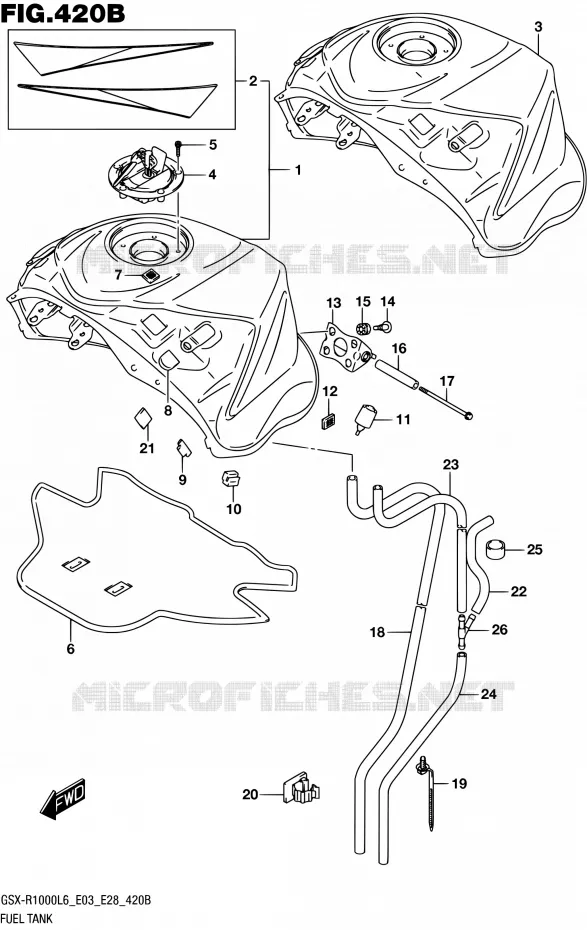 RESERVOIR D'ESSENCE (GSX-R1000L6 E28) Suzuki MOTO 1000 GSX-R 2016  GSX-R1000 L6 (E03,E28,E33)