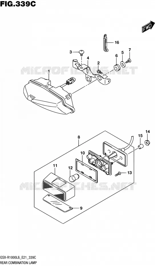 ENSEMBLE FEU ARRIERE (GSX-R1000UFL6 E21) Suzuki MOTO 1000 GSX-R 2016  GSX-R1000UF L6 (E21)