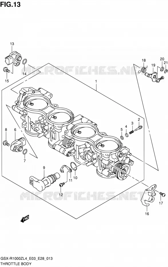 CORPS DE PAPILLON (GSX-R1000ZL4 E28) Suzuki MOTO 1000 GSX-R 2014  GSX-R1000Z L4 (E03,E28,E33)