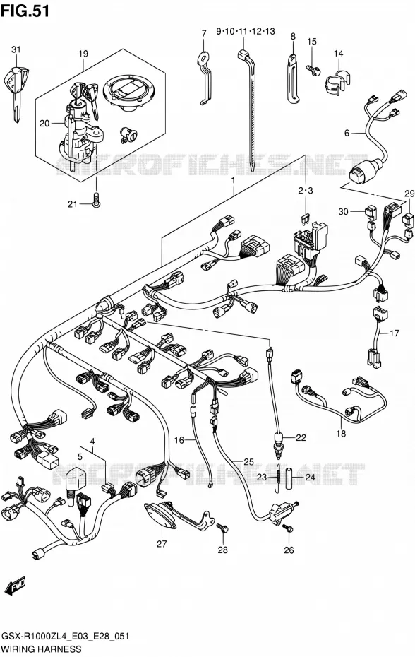 FAISCEAU ELECTRIQUE (GSX-R1000ZL4 E28) Suzuki MOTO 1000 GSX-R 2014  GSX-R1000Z L4 (E03,E28,E33)