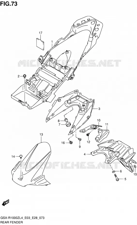 GARDE BOUE ARRIERE Suzuki MOTO 1000 GSX-R 2014  GSX-R1000Z L4 (E03,E28,E33)