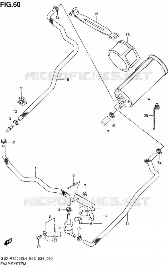 SYSTÈME DE RECYCLAGE VAPEURS CARBURANT (GSX-R1000ZL4 E33) Suzuki MOTO 1000 GSX-R 2014  GSX-R1000Z L4 (E03,E28,E33)