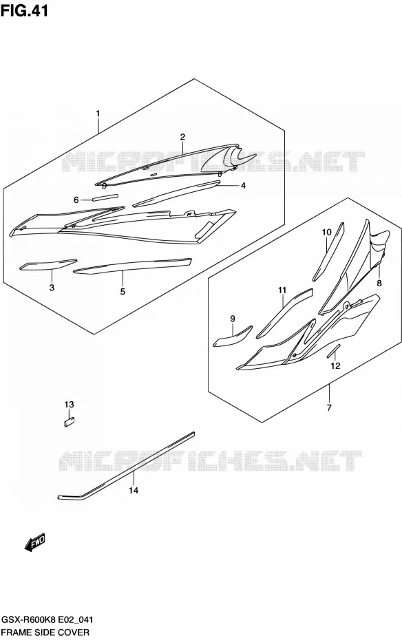 COUVERCLES LATERAUX Suzuki MOTO 600 GSX-R 2010  GSX-R600 L0 (E02,E19,E24)