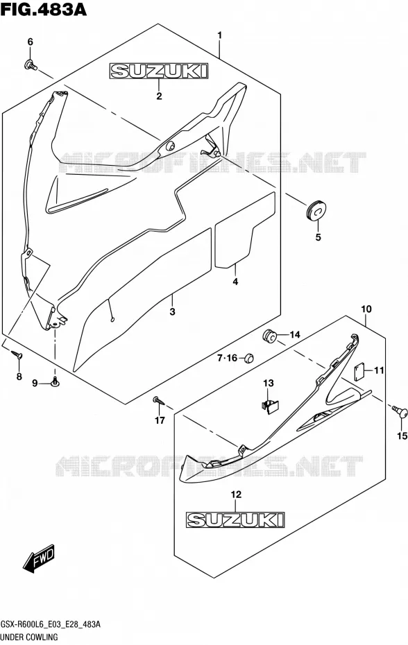 CARENAGES INFERIEUR (FLANCS) Suzuki MOTO 600 GSX-R 2016  GSX-R600 L6 (E03,E28,E33)