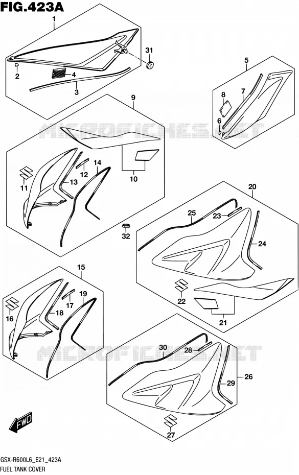 RESERVOIR D'ESSENCE - COUVERCLES (YSF,AJP) Suzuki MOTO 600 GSX-R 2016  GSX-R600 L6 (E21)