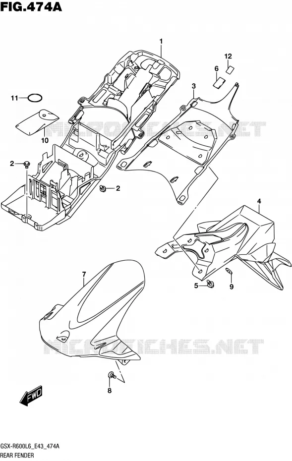 GARDE BOUE ARRIERE Suzuki MOTO 600 GSX-R 2016  GSX-R600 L6 (E43)