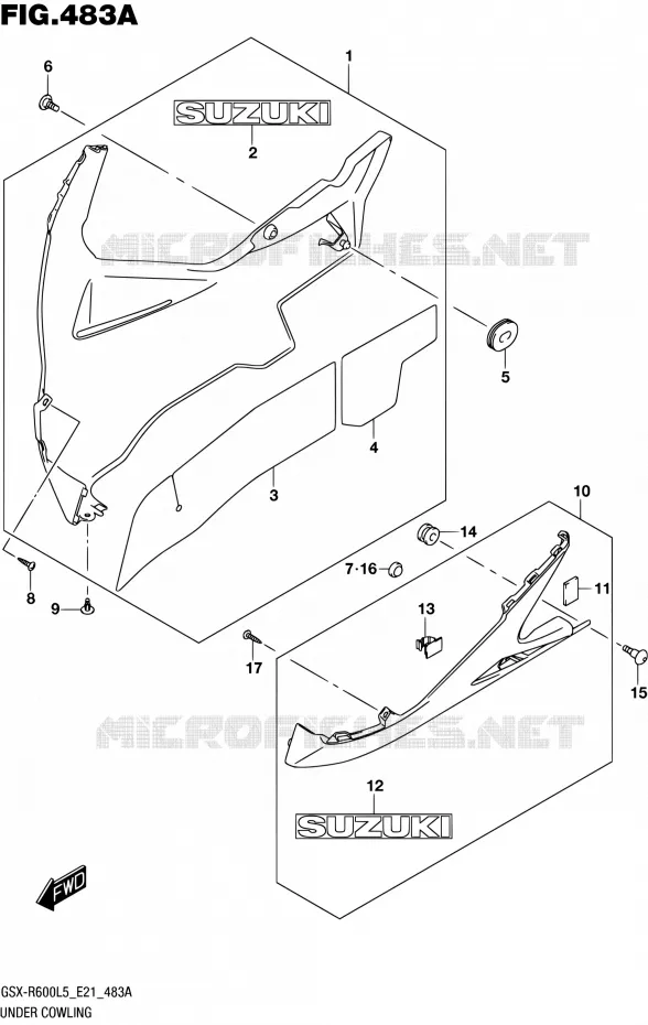 CARENAGES INFERIEUR (FLANCS) Suzuki MOTO 600 GSX-R 2015  GSX-R600UF L5 (E21)