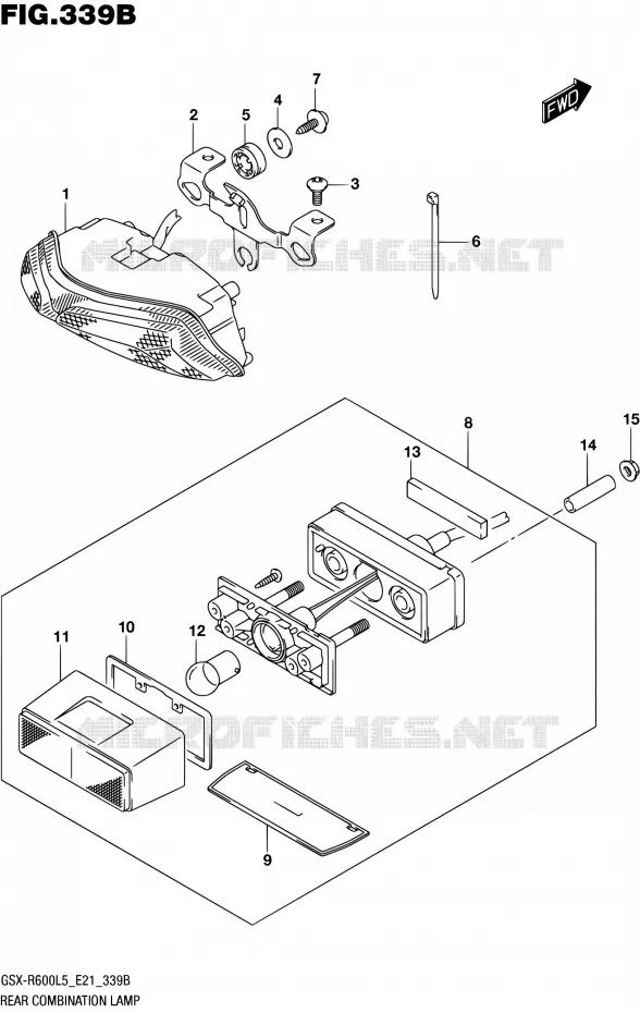 ENSEMBLE FEU ARRIERE (GSX-R600UFL5 E21) Suzuki MOTO 600 GSX-R 2015  GSX-R600UF L5 (E21)