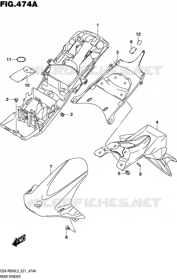 GARDE BOUE ARRIERE (GSX-R600L5 E21) Suzuki MOTO 600 GSX-R 2015  GSX-R600UF L5 (E21)