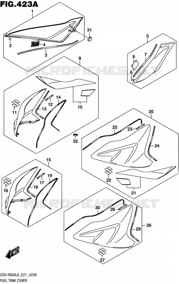 RESERVOIR D'ESSENCE - COUVERCLES (YSF,AJP) Suzuki MOTO 600 GSX-R 2016  GSX-R600UF L6 (E21)