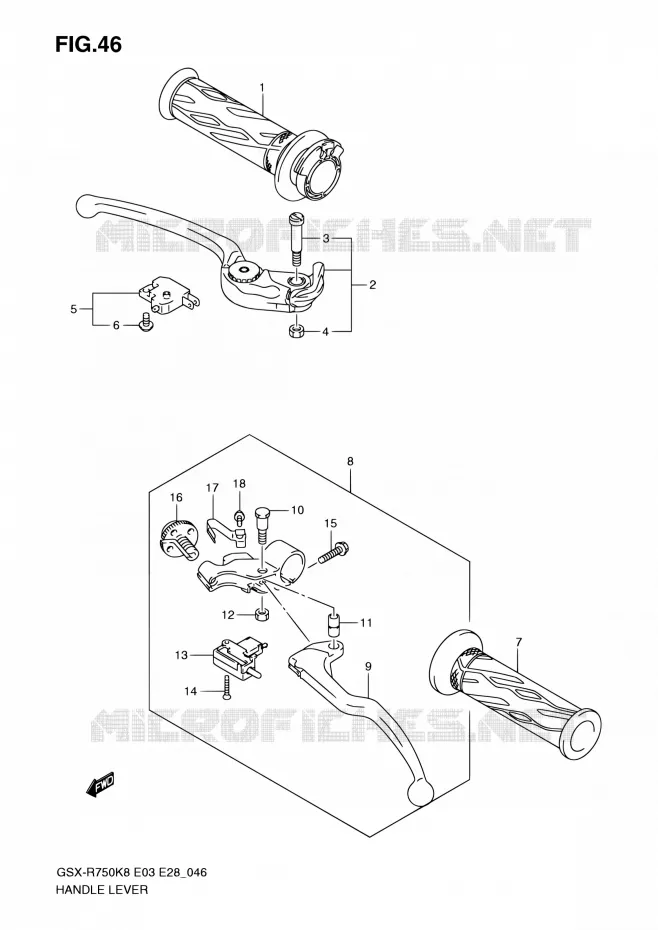 ENSEMBLE LEVIERS - POIGNEES Suzuki MOTO 750 GSX-R 2010  GSX-R750 L0 (E03,E28,E33)