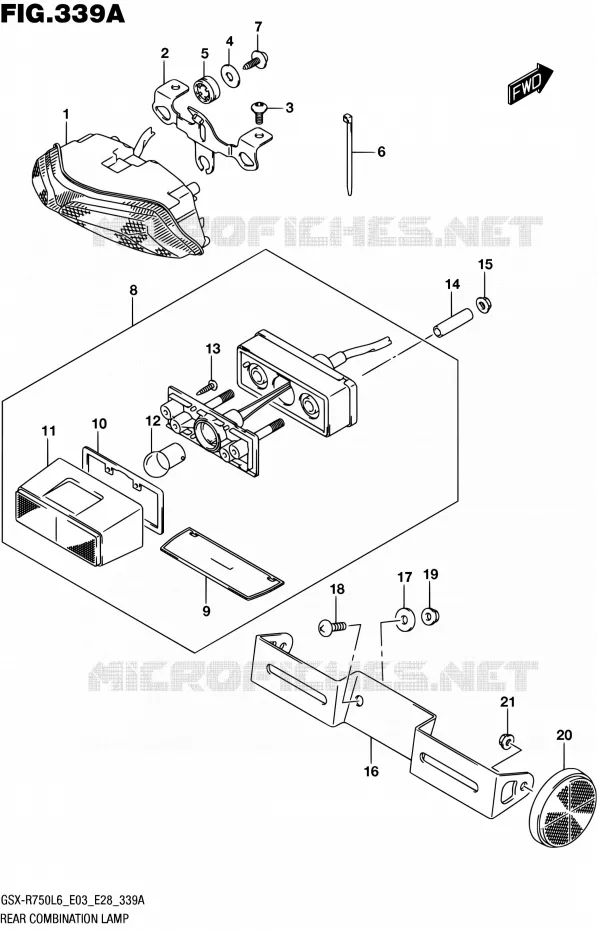 ENSEMBLE FEU ARRIERE Suzuki MOTO 750 GSX-R 2016  GSX-R750 L6 (E03,E28,E33)
