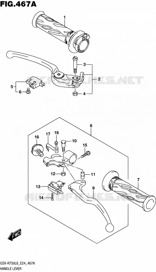 ENSEMBLE LEVIERS - POIGNEES Suzuki MOTO 750 GSX-R 2016  GSX-R750 L6 (E24)