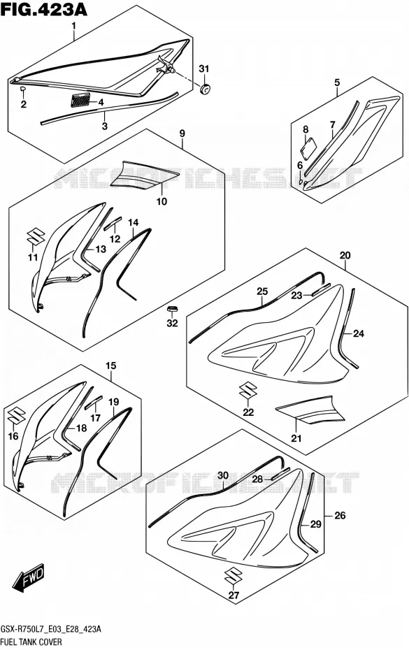 RESERVOIR D'ESSENCE - COUVERCLES Suzuki MOTO 750 GSX-R 2017  GSX-R750 L7 (E03,E28,E33)