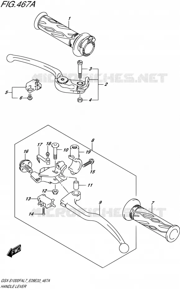 ENSEMBLE LEVIERS - POIGNEES Suzuki MOTO 1000 GSX-S 2017  GSX-S1000FA L7 (E28,E33)