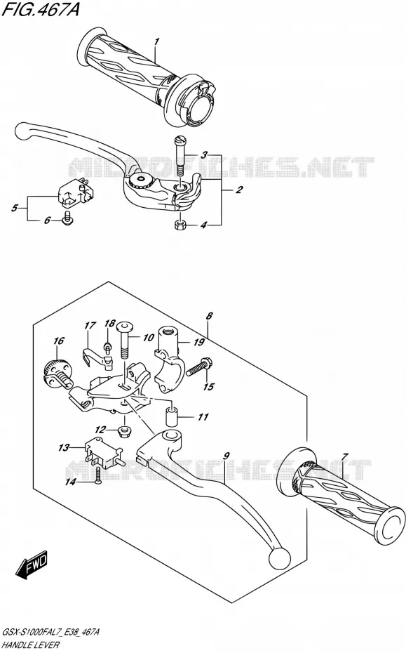 ENSEMBLE LEVIERS - POIGNEES Suzuki MOTO 1000 GSX-S 2017  GSX-S1000FA L7 (E38)