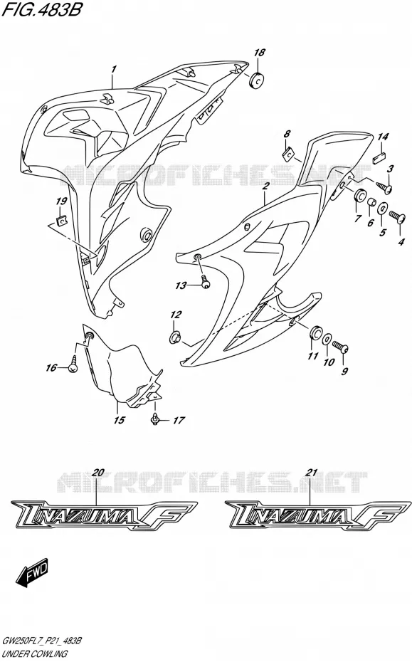 CARENAGES INFERIEUR (FLANCS) (FOR AGQ) Suzuki MOTO 250 INAZUMA 2017  GW250F L7 (P21)