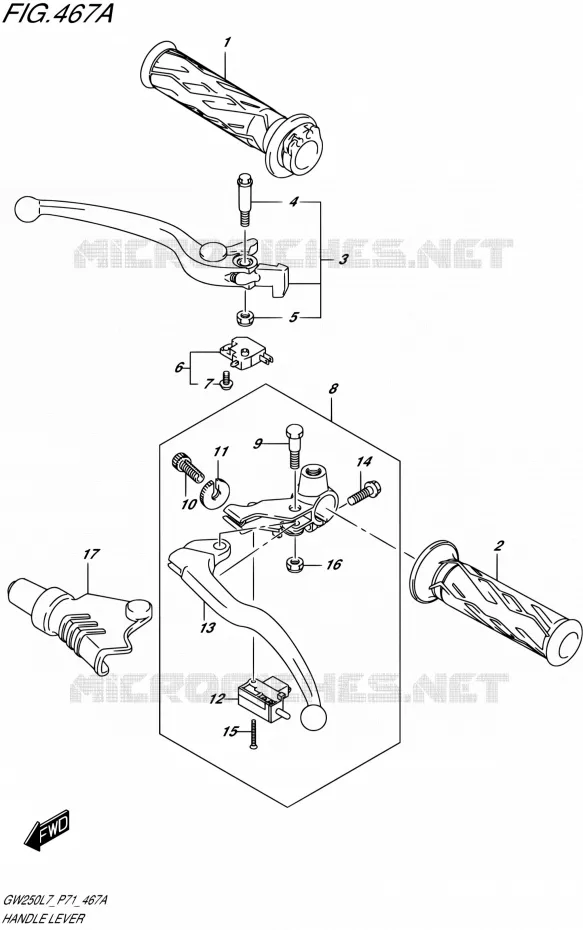 ENSEMBLE LEVIERS - POIGNEES Suzuki MOTO 250 INAZUMA 2017  GW250 L7 (P71)