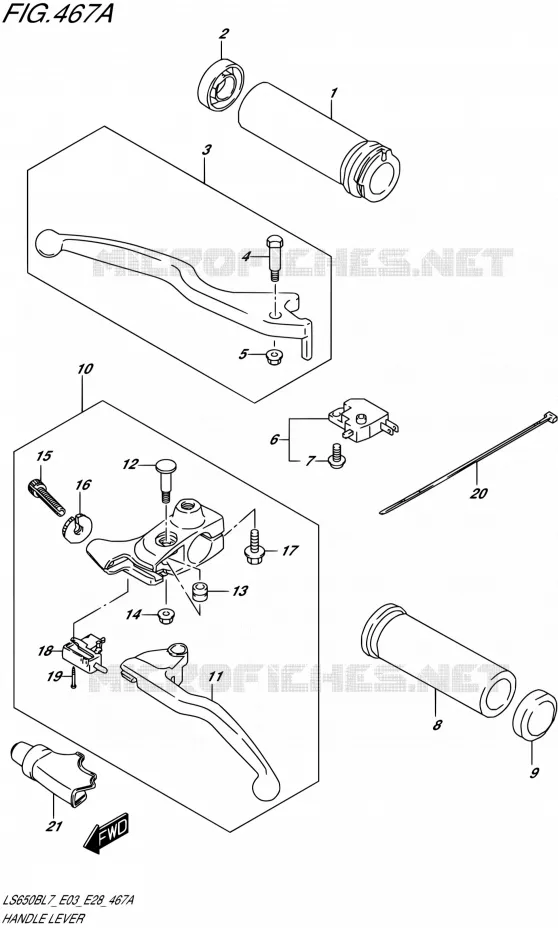 ENSEMBLE LEVIERS - POIGNEES Suzuki MOTO 650 BOULEVARD 2017  LS650B L7 (E03,E28,E33)