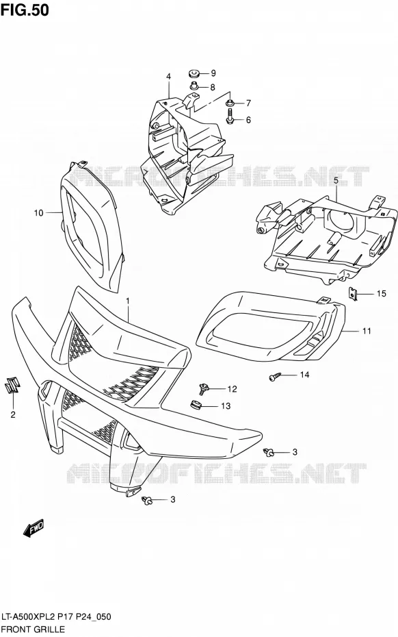 PARE CHOC AVANT - ENTOURAGE DE PHARE Suzuki QUAD 500 KINGQUAD 2012  LT-A500XP L2/LT-A500XPZ L2 (P17,P24)