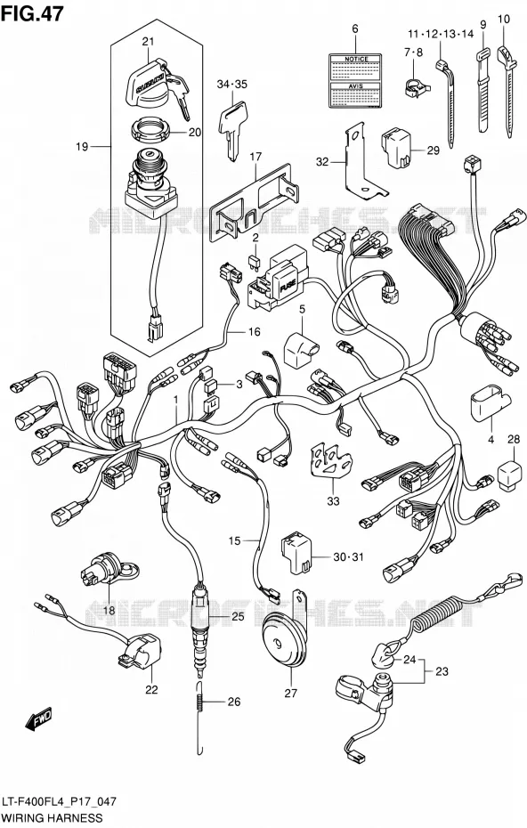 FAISCEAU ELECTRIQUE (LT-F400FZL4 P17) Suzuki QUAD 400 KINGQUAD 2014  LT-F400F L4/LT-F400FZ L4 (P17)