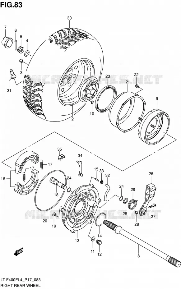 ROUE ARRIERE DROITE (LT-F400FL4 P17) Suzuki QUAD 400 KINGQUAD 2014  LT-F400F L4/LT-F400FZ L4 (P17)