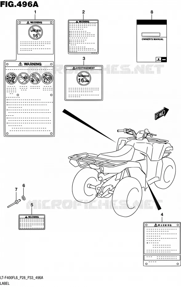 ETIQUETTE (LT-F400FL6 P28) Suzuki QUAD 400 KINGQUAD 2016  LT-F400F L6 (P03,P28,P33)