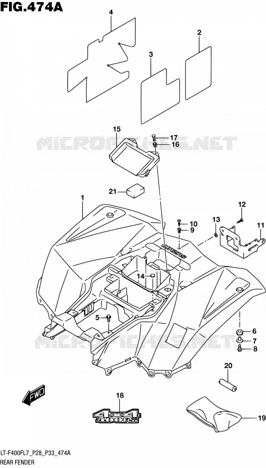 GARDE BOUE ARRIERE Suzuki QUAD 400 KINGQUAD 2017  LT-F400F L7 (P03,P28,P33)