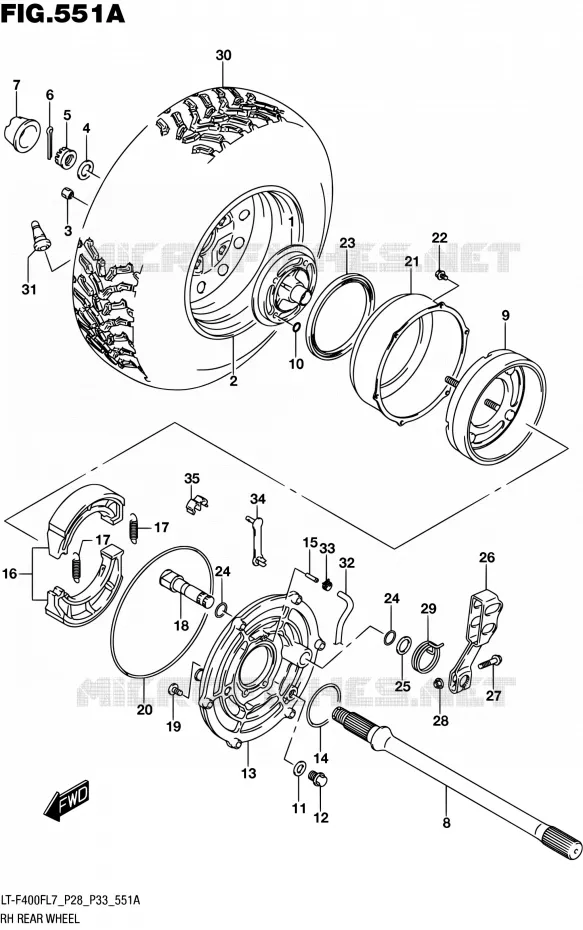 ROUE ARRIERE DROITE Suzuki QUAD 400 KINGQUAD 2017  LT-F400F L7 (P03,P28,P33)