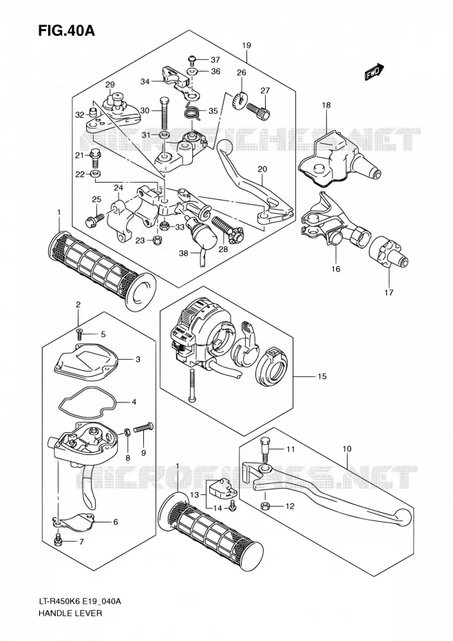 ENSEMBLE LEVIERS - POIGNEES (MODEL K9/L0) Suzuki QUAD 450 QUADRACER 2010  LT-R450 L0/LT-R450Z L0 (E19)